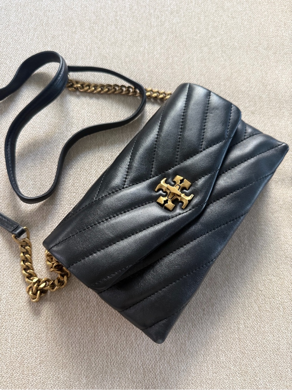 Tory Burch Black Quilted Leather Wallet On Chain